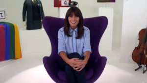 Davina McCall sitting in Big Brother UK's original Diary Room chair on Channel 4's Back to the Noughties