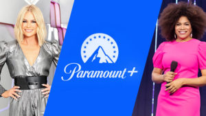 Paramount+ logo with Big Brother Australia and Canada hosts Sonia Kruger and Arisa Cox